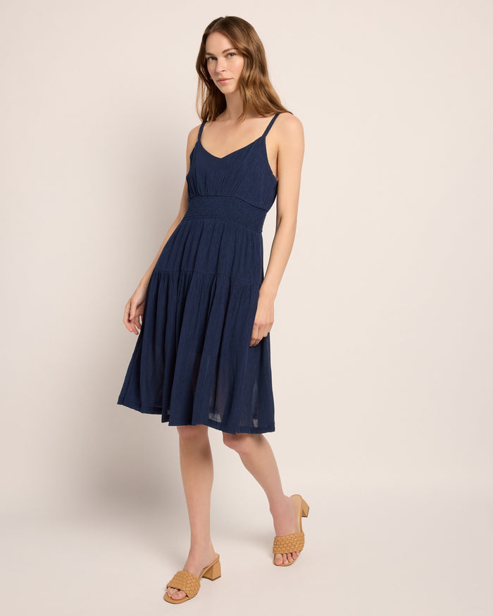 Navy $|& Skies Are Blue Solid Knee Length Dress - SOF Front