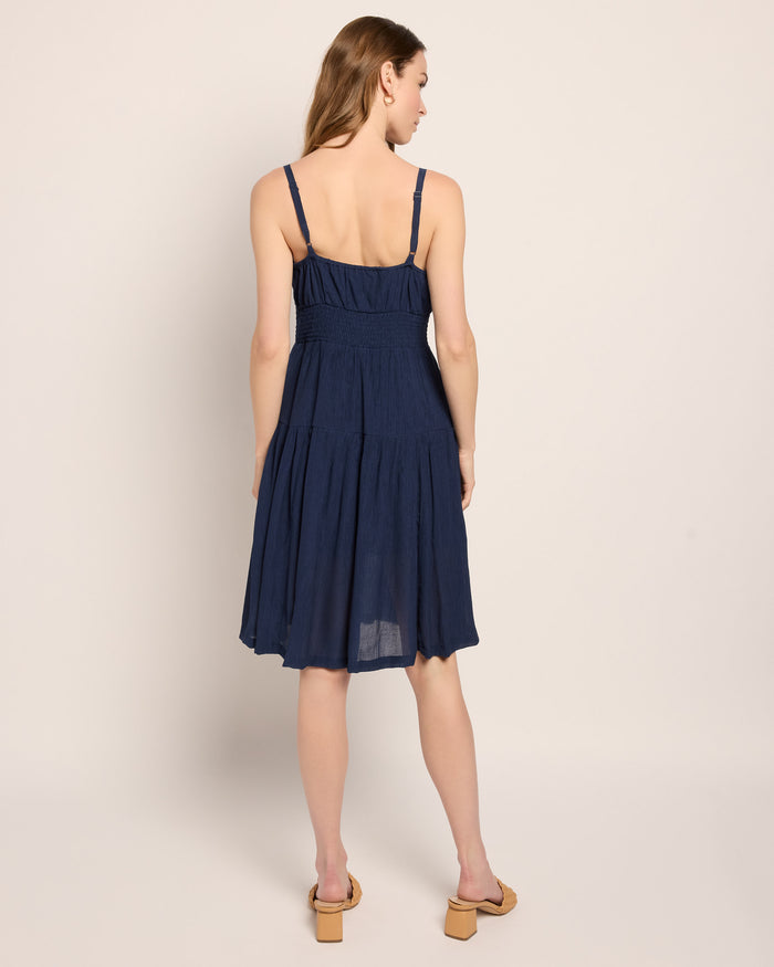 Navy $|& Skies Are Blue Solid Knee Length Dress - SOF Back