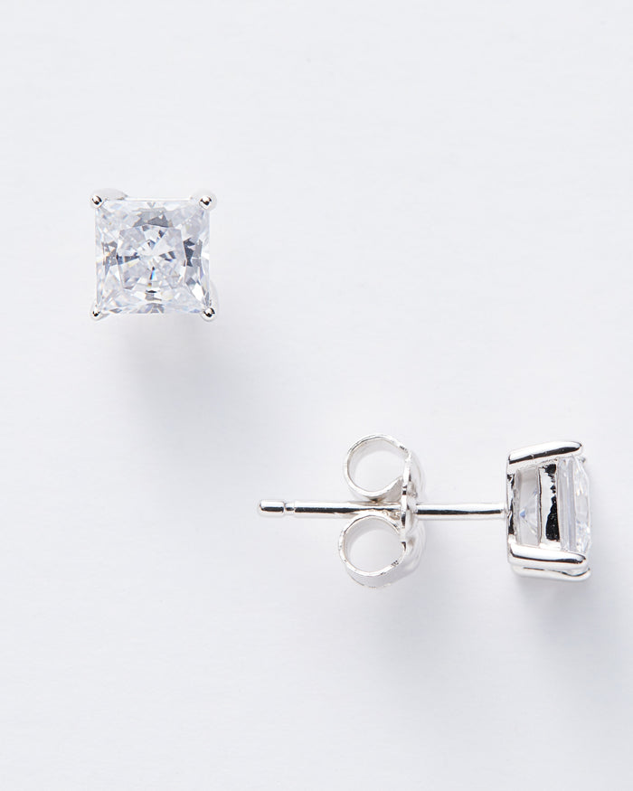 Pure Platinum $|& Crislu Solitaire Princess Stud Earrings - 1.5 Carat - Hanger Detail
