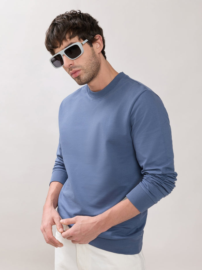 Stanwick - Slim Fit Blue Crew Neck Sweater