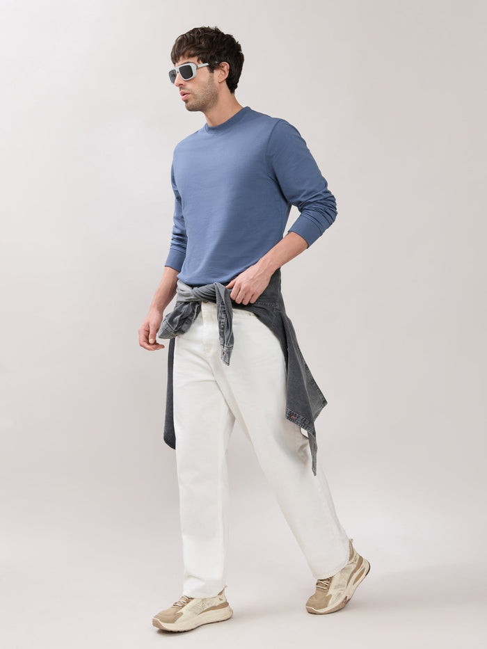 Stanwick - Slim Fit Blue Crew Neck Sweater