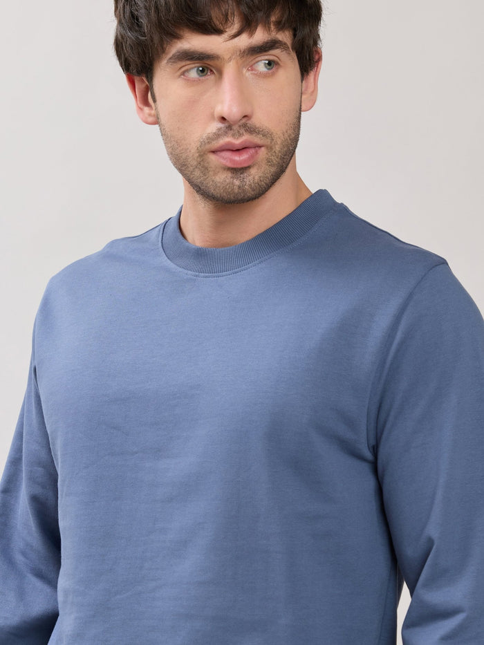 Stanwick - Slim Fit Blue Crew Neck Sweater