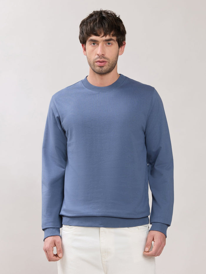 Stanwick - Slim Fit Blue Crew Neck Sweater