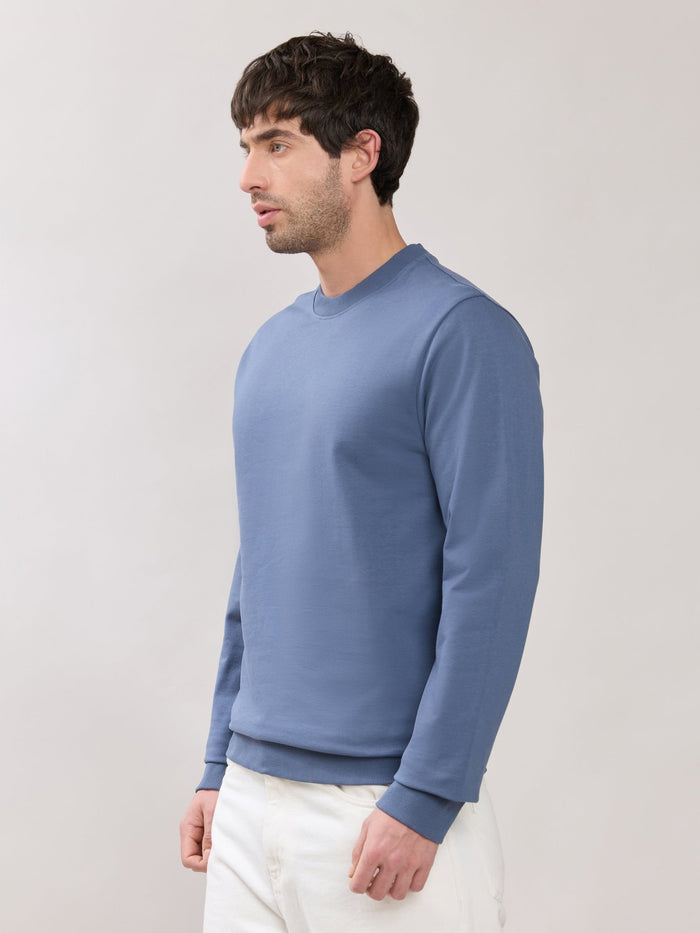 Stanwick - Slim Fit Blue Crew Neck Sweater