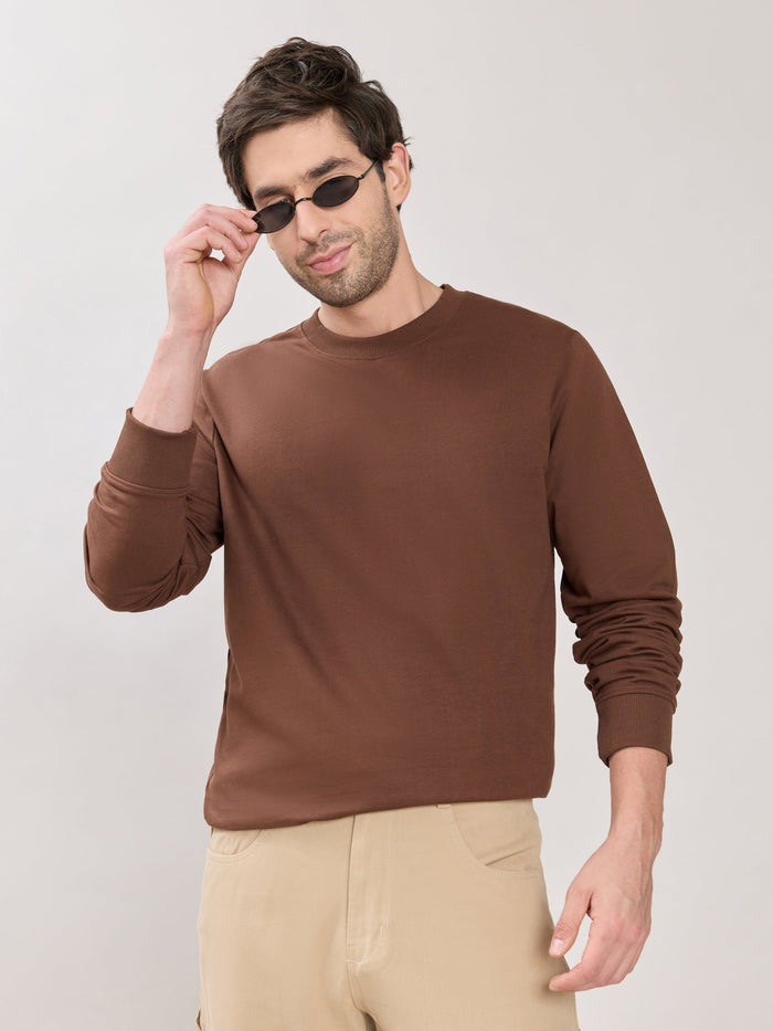 Stanwick - Slim Fit Chocolate Lacquer Crew Neck Sweater
