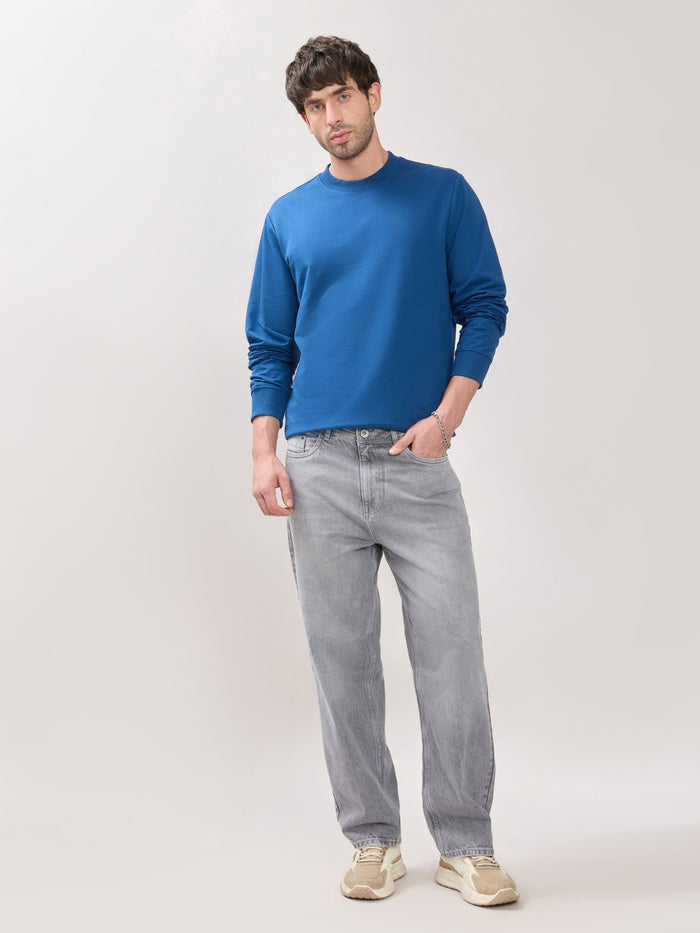 Stanwick - Slim Fit Dark Blue Crew Neck Sweater