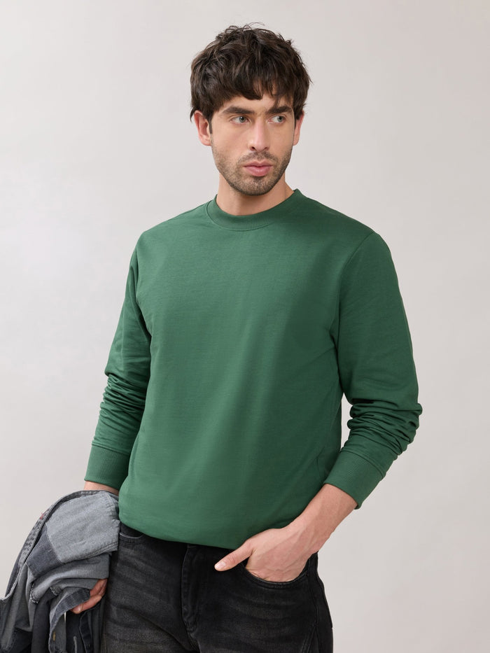 Stanwick - Slim Fit Green Crew Neck Sweater
