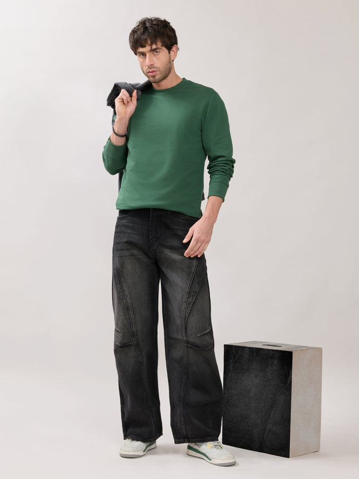 Stanwick - Slim Fit Green Crew Neck Sweater