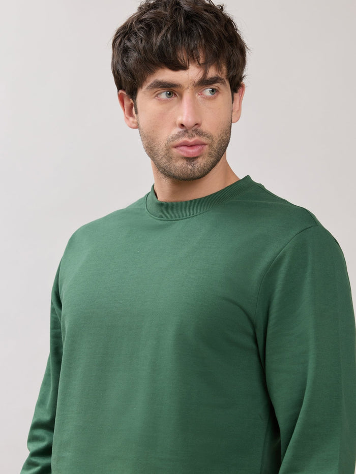 Stanwick - Slim Fit Green Crew Neck Sweater