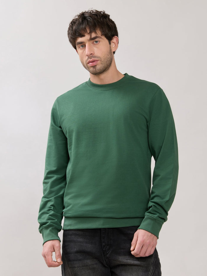 Stanwick - Slim Fit Green Crew Neck Sweater