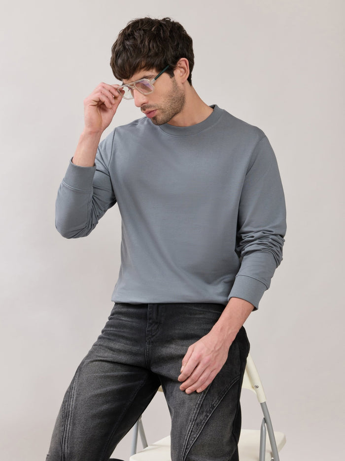 Stanwick - Slim Fit Grey Crew Neck Sweater