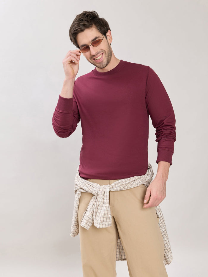 Stanwick - Slim Fit Maroon Crew Neck Sweater