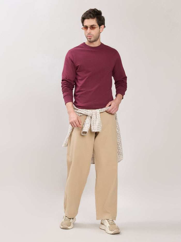 Stanwick - Slim Fit Maroon Crew Neck Sweater