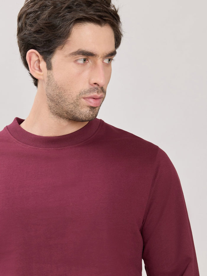 Stanwick - Slim Fit Maroon Crew Neck Sweater
