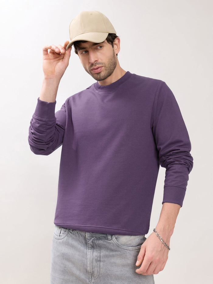 Stanwick - Slim Fit Purple Crew Neck Sweater
