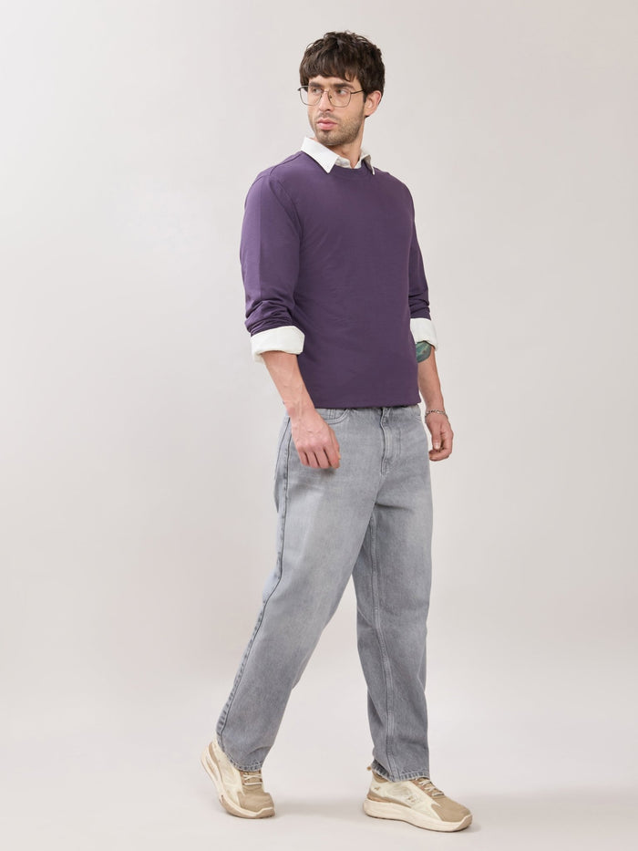 Stanwick - Slim Fit Purple Crew Neck Sweater