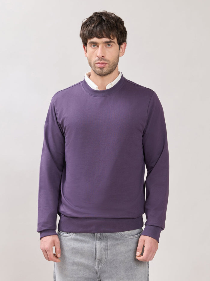 Stanwick - Slim Fit Purple Crew Neck Sweater