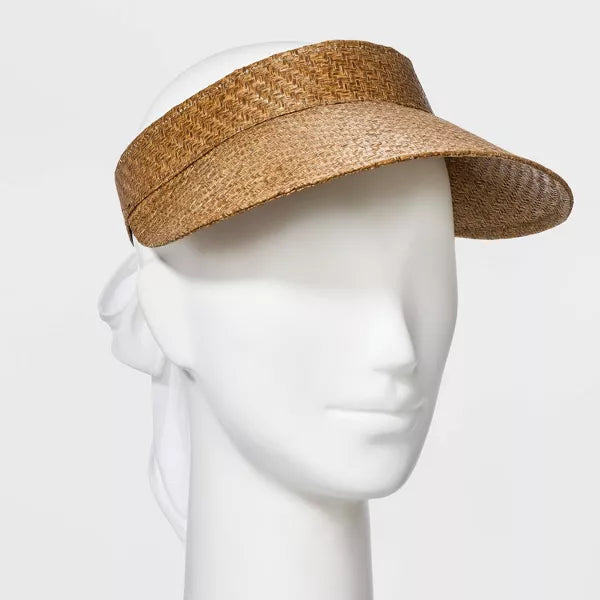 Straw Visor Hat with Bow Detail