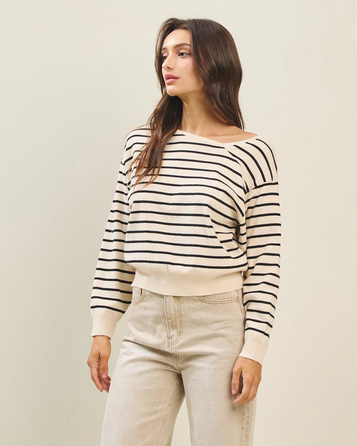Cream Black $|& ABLE Stripe Sweater Pullover - Hanger Front