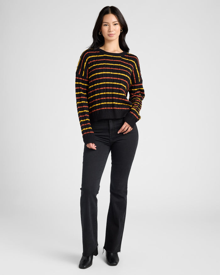 Black $|& Apricot Striped Aran Detail Boxy Pullover - SOF Full Front