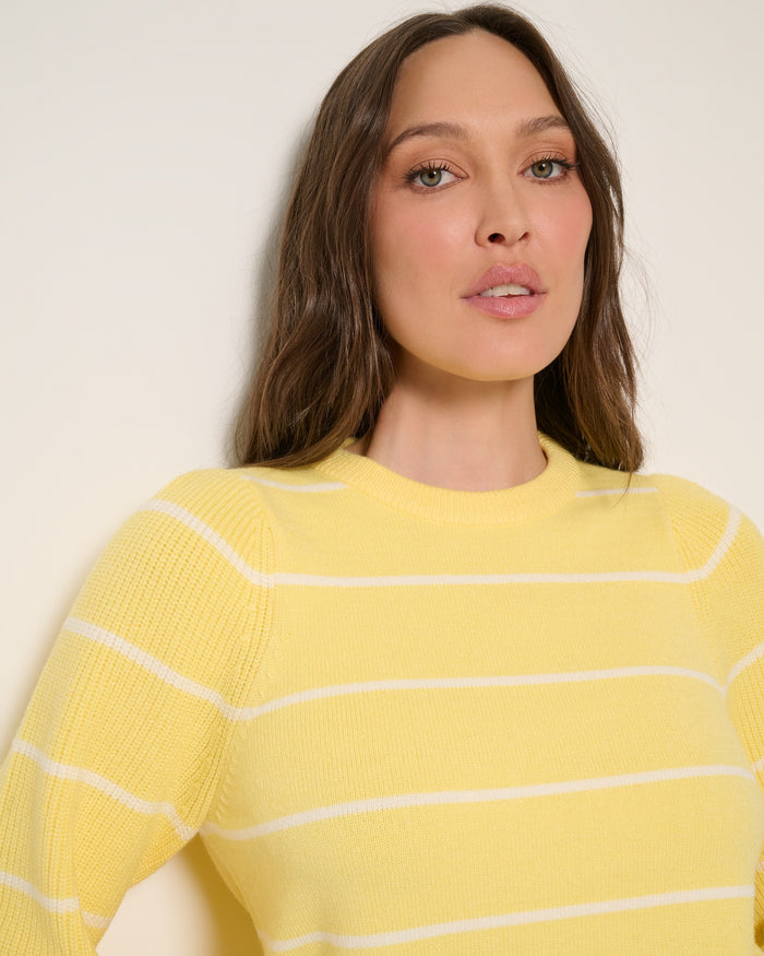 Limoncello $|& SEAS Striped Pacific Puff Shoulder Crew Neck Sweater - SOF Full Front