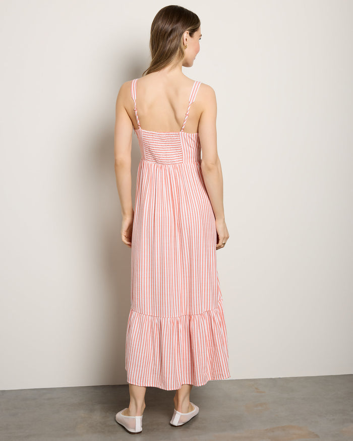 Coral/Red/White $|& Skies Are Blue Striped Sweetheart Maxi Dress - SOF Back