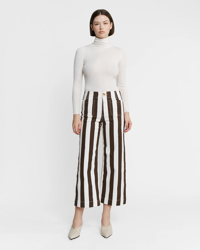 Earth Brown $|& Mica Denim Super High Rise Striped Wide Leg - VOF Detail