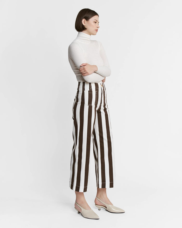 Earth Brown $|& Mica Denim Super High Rise Striped Wide Leg - Hanger Front