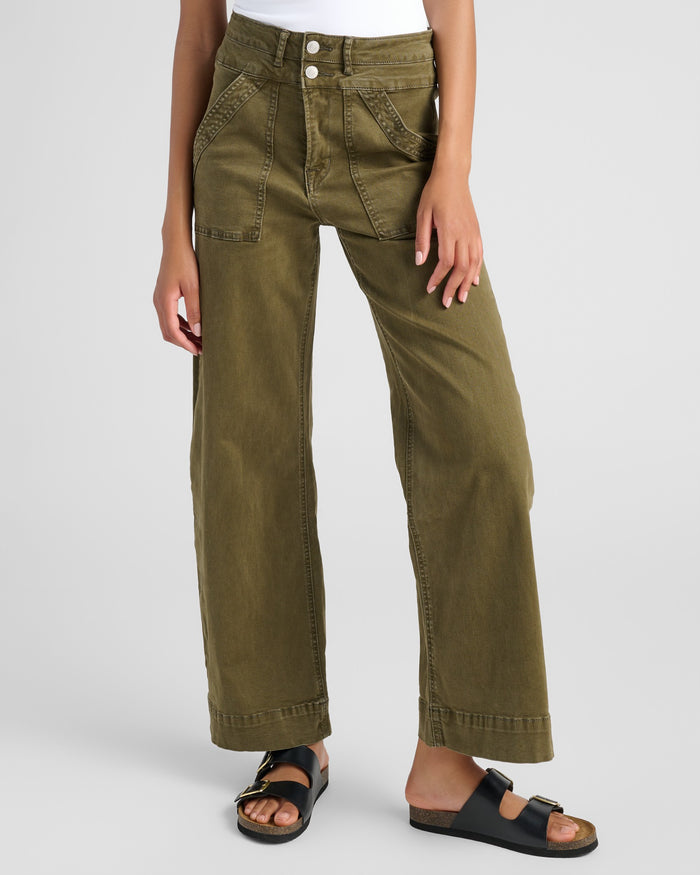 Fern Green $|& Mica Denim Super High Rise Double Waistband Wide Leg Trouser - SOF Front