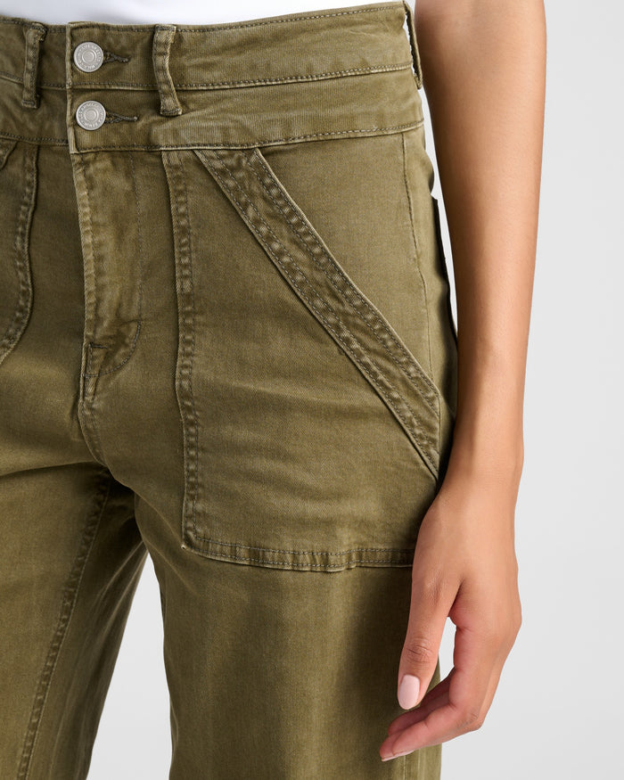 Fern Green $|& Mica Denim Super High Rise Double Waistband Wide Leg Trouser - SOF Detail