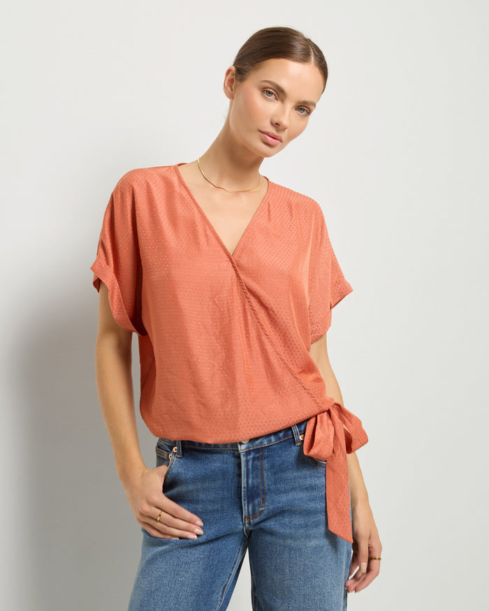 Maple $|& SEAS Surplice Short Sleeve Top - SOF Front