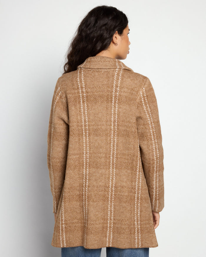 Sand Fuzzy Plaid $|& OneWorld Sweater Coatigan - SOF Back