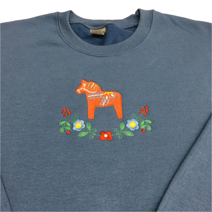 Sweatshirt - Dala horse & flowers on Indigo blue