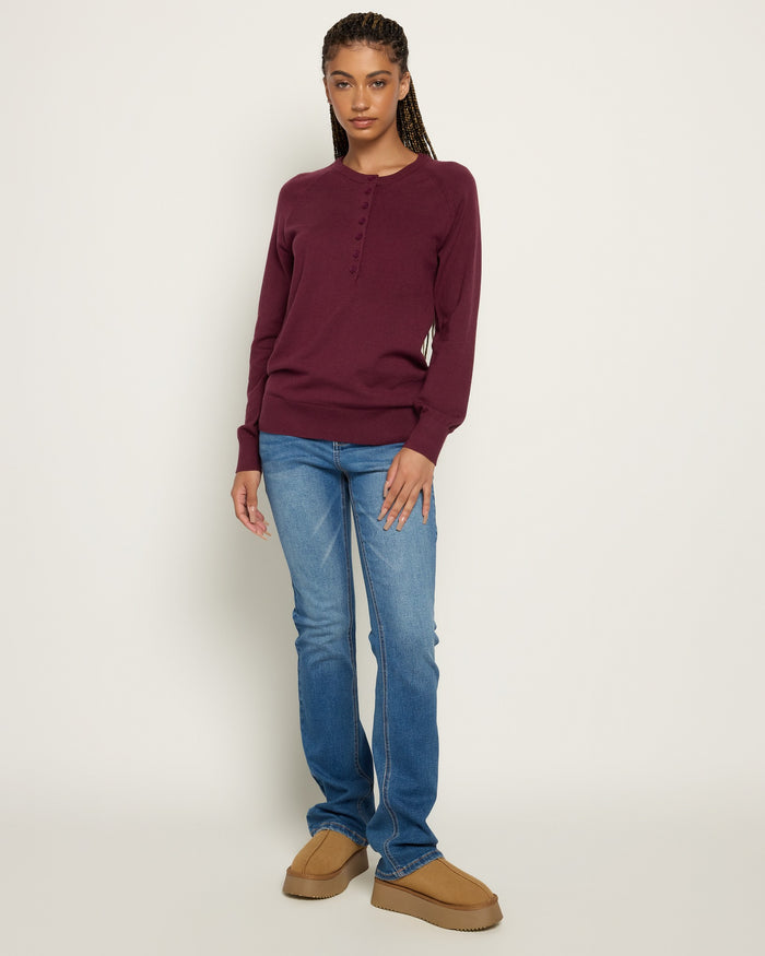 Heather Elderberry $|& Herizon Sweet Echoes Henley Sweater - UGC On Fig