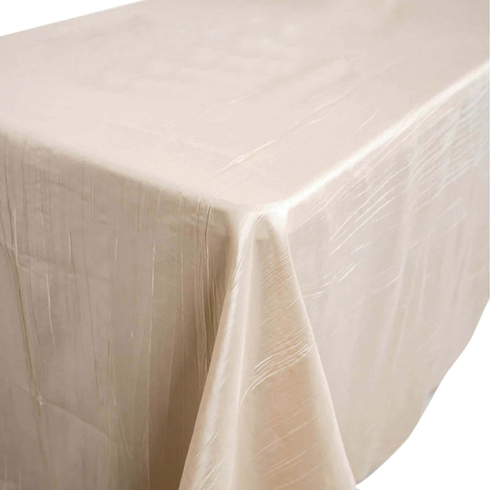 Beige tablecloth with a subtle sheen and textured finish.