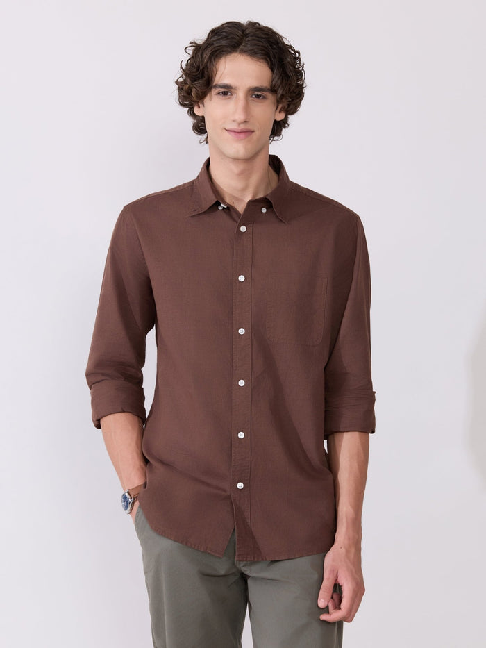 Men's Comfort Fit Dark Brown Linen Shirt