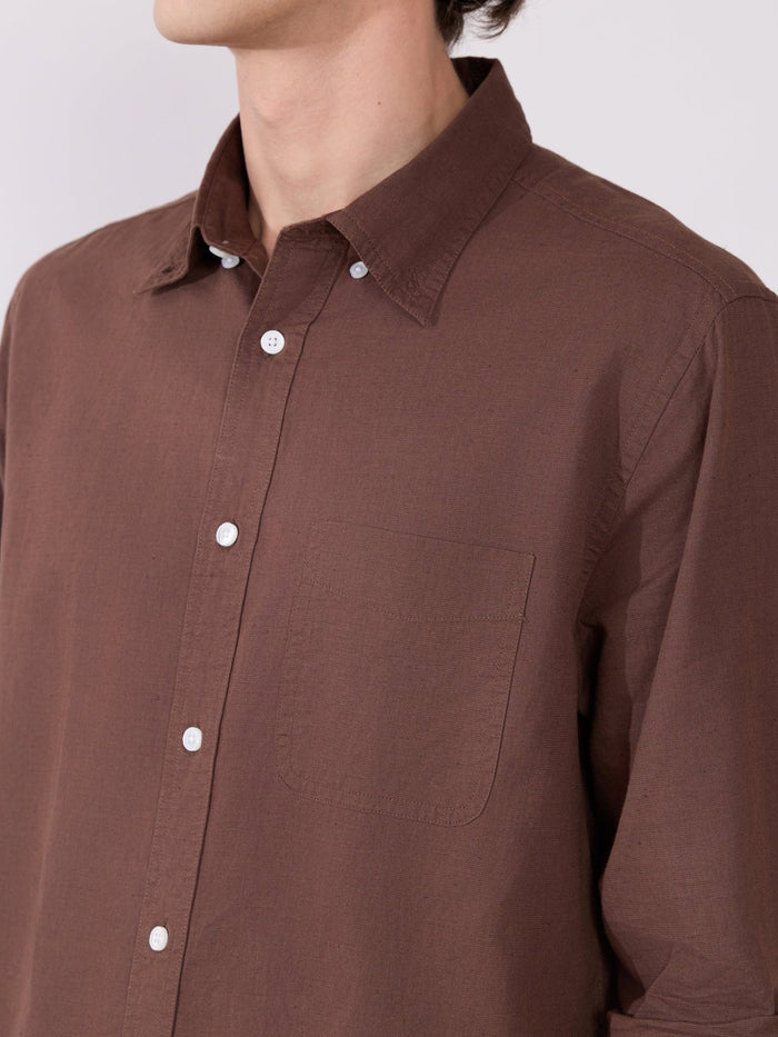 Men's Comfort Fit Dark Brown Linen Shirt