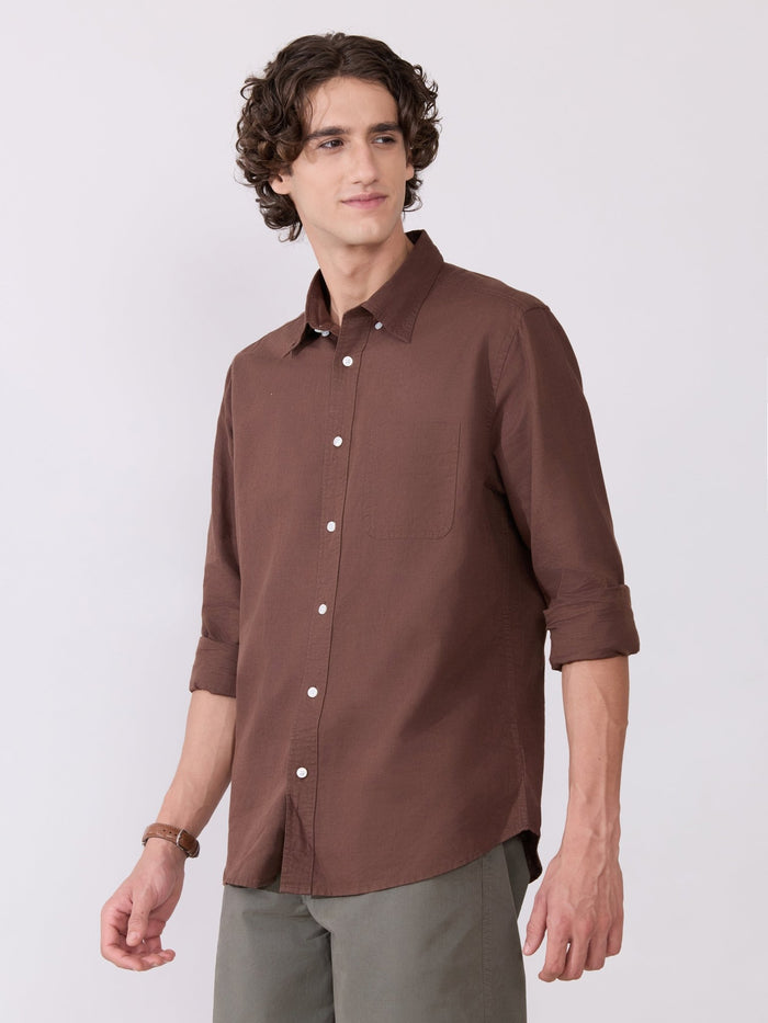 Men's Comfort Fit Dark Brown Linen Shirt