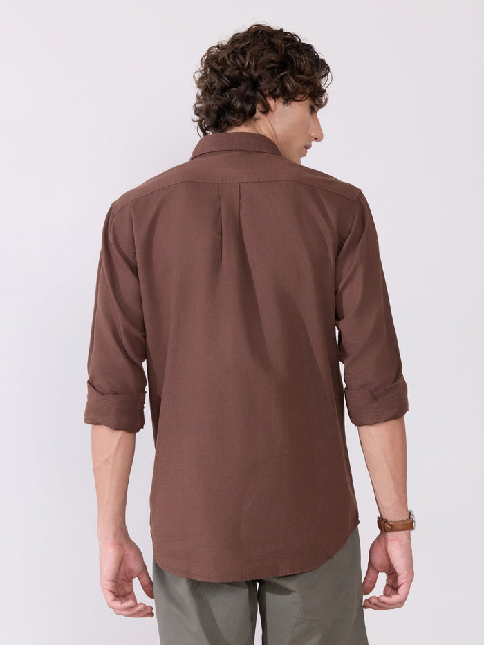 Men's Comfort Fit Dark Brown Linen Shirt