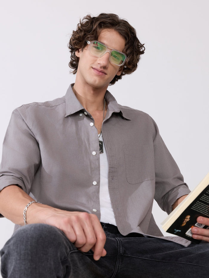 Men's Comfort Fit grey Linen Shirt