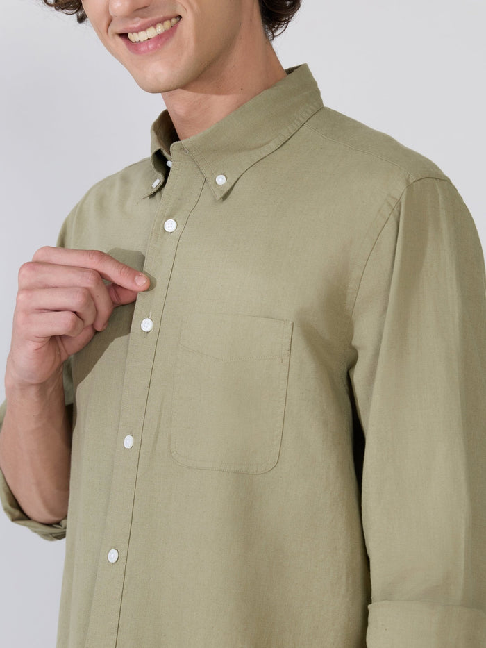 Men's Comfort Fit light olive Linen Shirt
