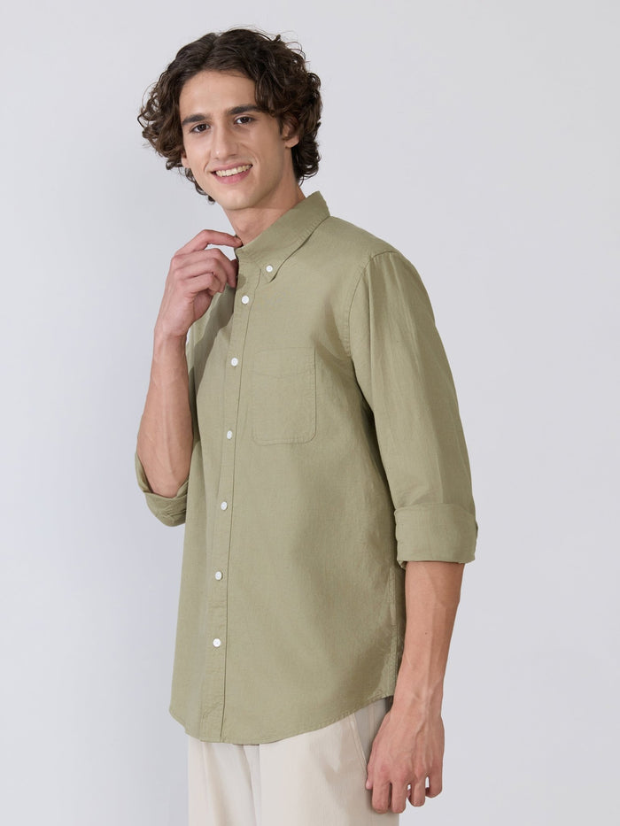 Men's Comfort Fit light olive Linen Shirt