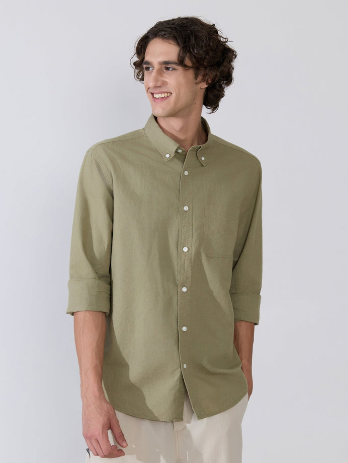 Men's Comfort Fit light olive Linen Shirt