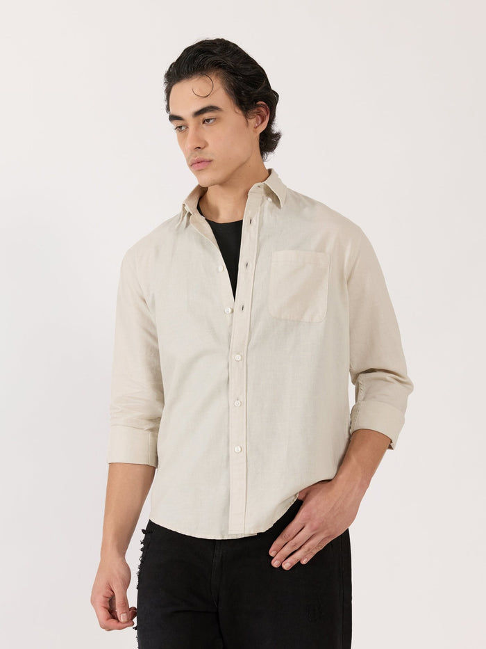 Men's Relaxed Linen Shirt - cream