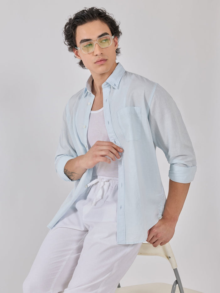 Men's Relaxed Linen Shirt - light blue