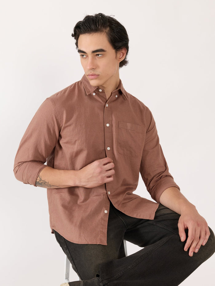 Men's Relaxed Linen Shirt - Light Brown