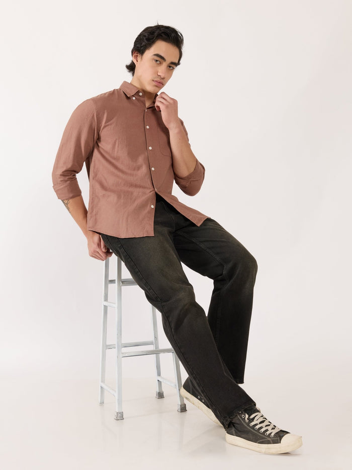 Men's Relaxed Linen Shirt - Light Brown