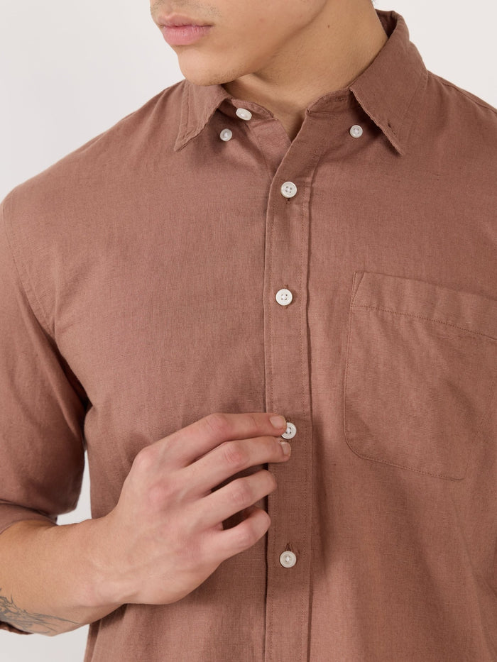 Men's Relaxed Linen Shirt - Light Brown