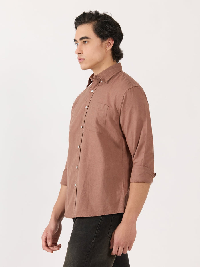 Men's Relaxed Linen Shirt - Light Brown
