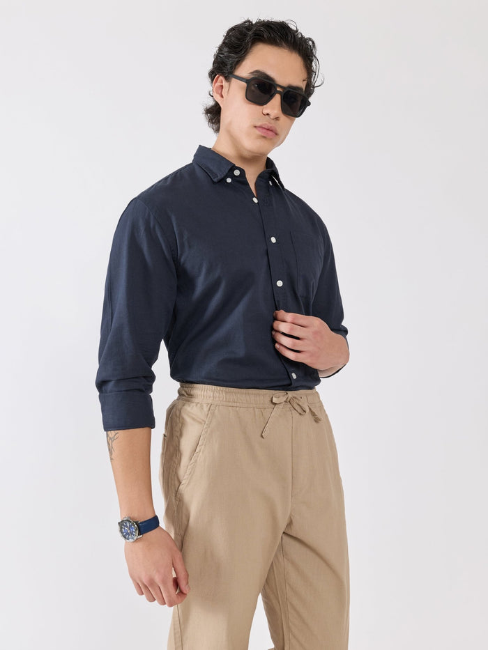 Men's Relaxed Linen Shirt - navy blue